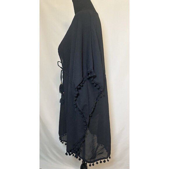 Club Z Collection Black Pom Pom Sheer‎ Swim Cover-Up Short Sleeve MEDIUM - Picture 2 of 13